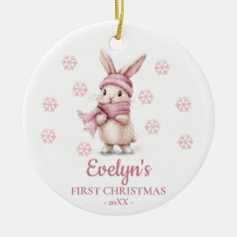 Rabbit Personalized Girl's First Christmas Keramik Ornament