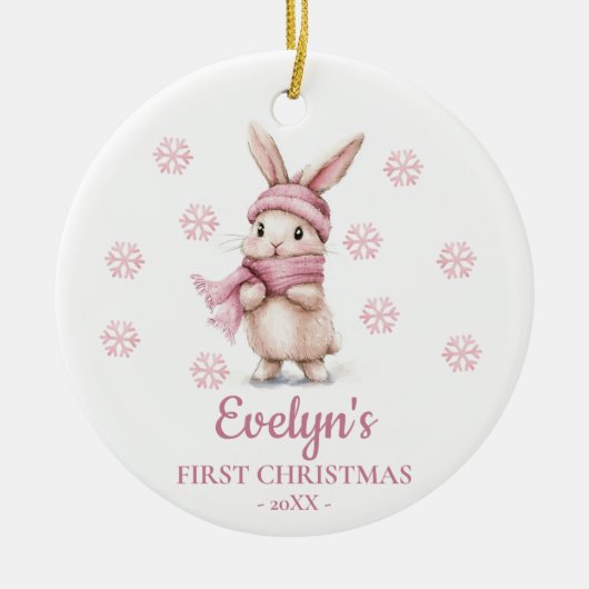 Rabbit Personalized Girl's First Christmas Keramik Ornament (Vorne)