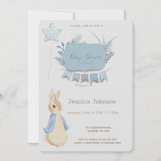 Rabbit Peter Baby Dusche Sein a Boy Einladung (Vorderseite)