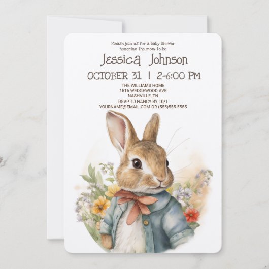 Rabbit Peter Baby Duwer Einladung (Vorderseite)