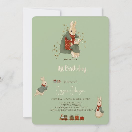 Rabbit Peter Weihnachten 1. Geburtstag Einladung (Vorderseite)