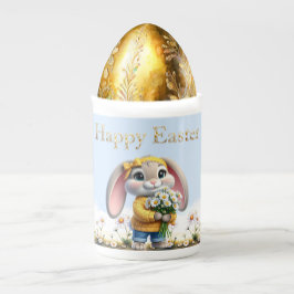 Rabbit pink ears white daisies Happy Easter Porzellantasse