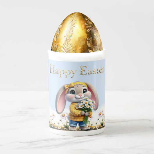 Rabbit pink ears white daisies Happy Easter Porzellantasse