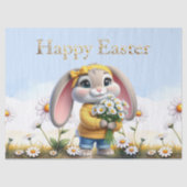 Rabbit pink ears white daisies Happy Easter Seidenpapier (Vorderseite)
