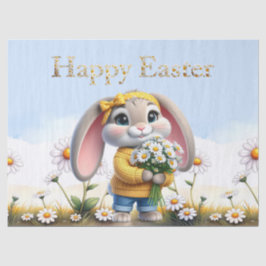 Rabbit pink ears white daisies Happy Easter Seidenpapier