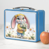 Rabbit pink ears white daisies  metall brotdose (Beispiel)