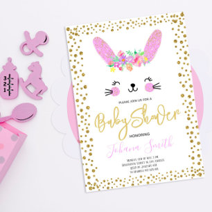 Rabbit Pink Gold Confetti Kinderdusche Einladung