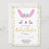 Rabbit Pink Gold Confetti Kinderdusche Einladung (Vorderseite)