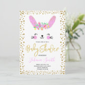 Rabbit Pink Gold Confetti Kinderdusche Einladung (Stehend Vorderseite)