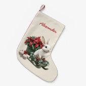 Rabbit Poinsettia Custom Name Kleiner Weihnachtsstrumpf (Vorderansicht (hängend))