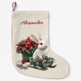 Rabbit Poinsettia Custom Name Kleiner Weihnachtsstrumpf