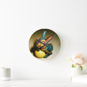 rabbit rabbits toy and easter yellow egg runde wanduhr (Zuhause)