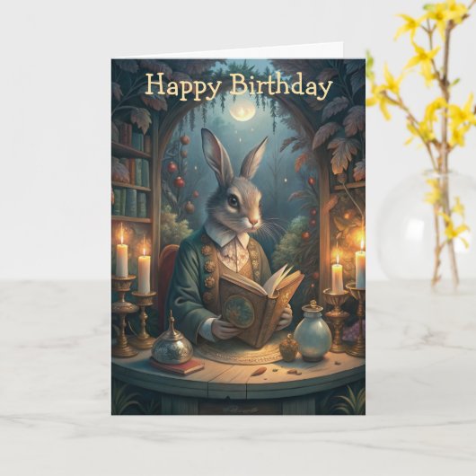 Rabbit Reading Karte (Gelbe Blume)