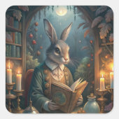 Rabbit Reading Quadratischer Aufkleber (Vorderseite)