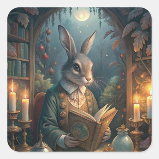 Rabbit Reading Quadratischer Aufkleber (Vorderseite)