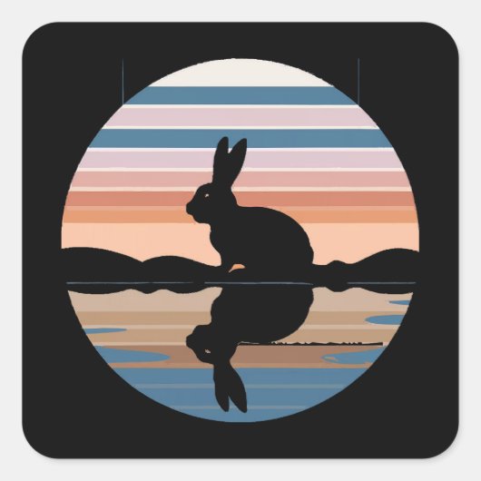 Rabbit Retro Sunset Quadratischer Aufkleber (Vorderseite)