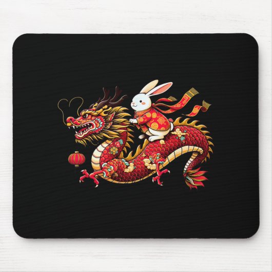 Rabbit Ride Chinese Dragon Funny Mens Womens Happy Mousepad (Vorne)