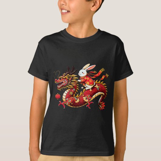 Rabbit Ride Chinese Dragon Funny Mens Womens Happy T-Shirt (Vorderseite)