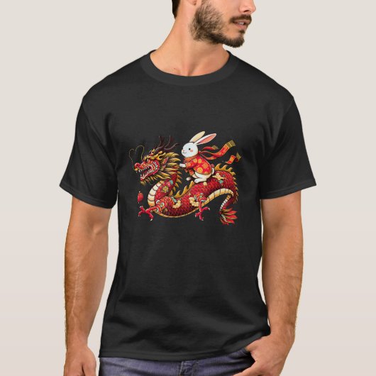 Rabbit ride Chinese Dragon Funny Mens Womens Happy T-Shirt (Vorderseite)