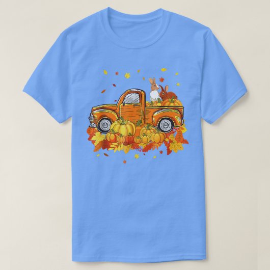 Rabbit Riding LKW Pumpkin Herbstleaves Fall T-Shirt (Design vorne)