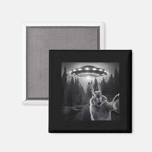 Rabbit Selfie With Ufo - Funny Bunny Graphic Alien Magnet (Vorderseite/Rückseite)