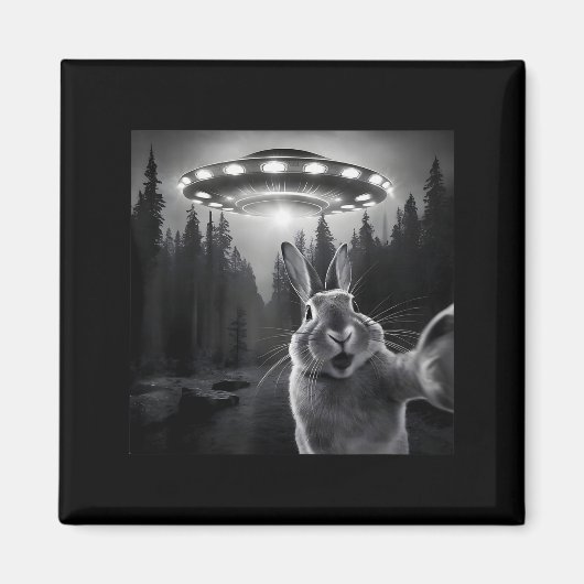 Rabbit Selfie With Ufo - Funny Bunny Graphic Alien Magnet (Vorne)