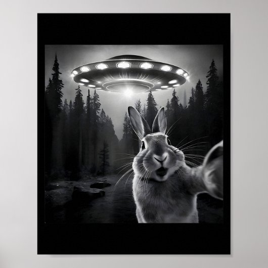 Rabbit Selfie With Ufo - Funny Bunny Graphic Alien Poster (Vorne)