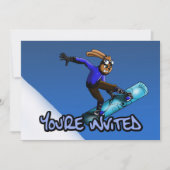 Rabbit Snowboarder Birthday Party Einladung (Vorderseite)