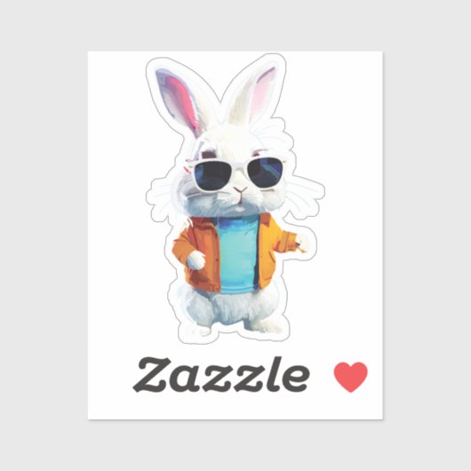 Rabbit Sticker with Jacket and Sunglasses (Blatt)