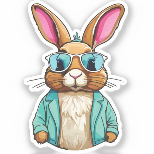 Rabbit Sticker with Jacket and Sunglasses (Vorderseite)