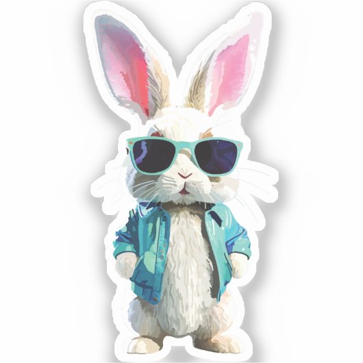 Rabbit Sticker with Jacket and Sunglasses (Vorderseite)