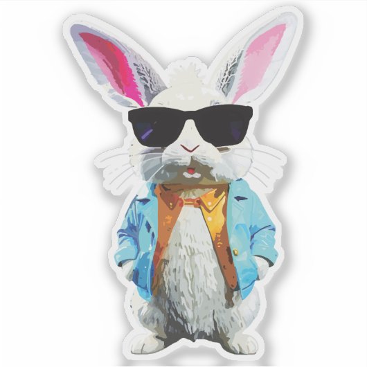 Rabbit Sticker with Jacket and Sunglasses (Vorderseite)