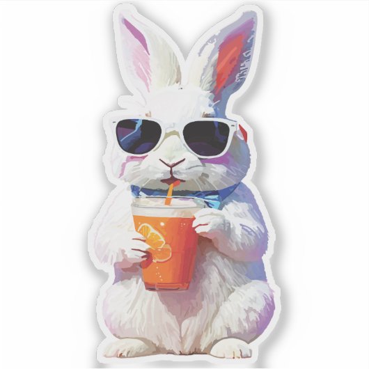 Rabbit Sticker with Sunglasses and Drink (Vorderseite)
