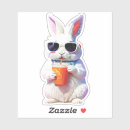 Rabbit Sticker with Sunglasses and Drink