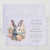 Rabbit Surrounded by Flowers Cute Baby Shower Einladung (Vorne/Hinten)