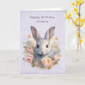 Rabbit Surrounded by Pastel Flowers Cute Birthday Karte (Gelbe Blume)