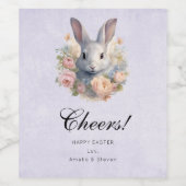 Rabbit Surrounded by Pastel Flowers Cute Cheers Weinetikett (Einzelnes Label)