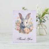 Rabbit Surrounded by Pastel Flowers Cute Dankeskarte (Stehend Vorderseite)