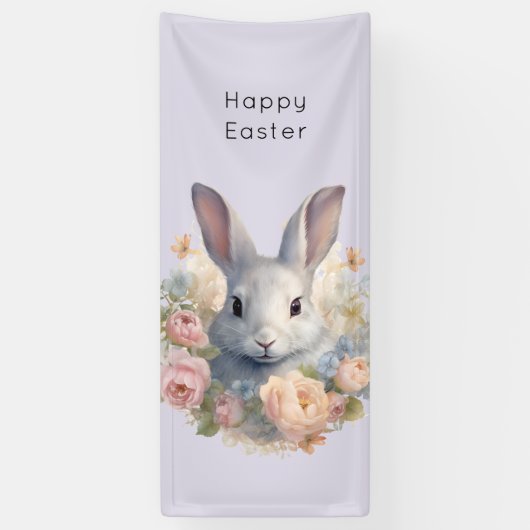 Rabbit Surrounded by Pastel Flowers Cute Easter Banner (Vertikal)