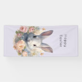 Rabbit Surrounded by Pastel Flowers Cute Easter Banner (Horizontal)