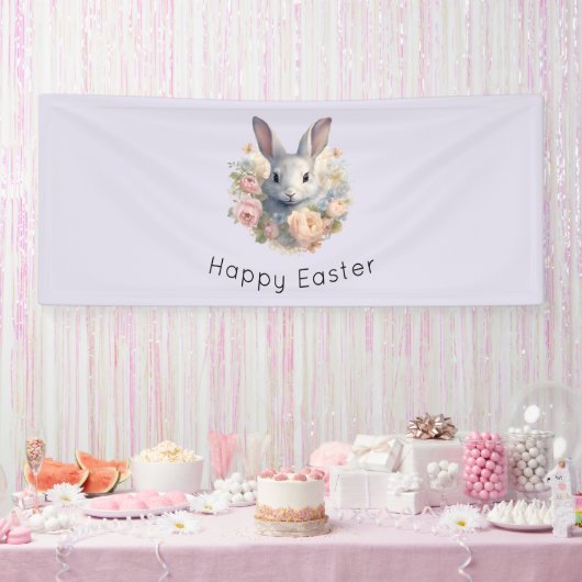 Rabbit Surrounded by Pastel Flowers Cute Easter Banner (Party)