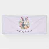 Rabbit Surrounded by Pastel Flowers Cute Easter Banner (Horizontal)