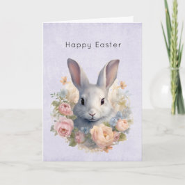 Rabbit Surrounded by Pastel Flowers Cute Easter Feiertagskarte