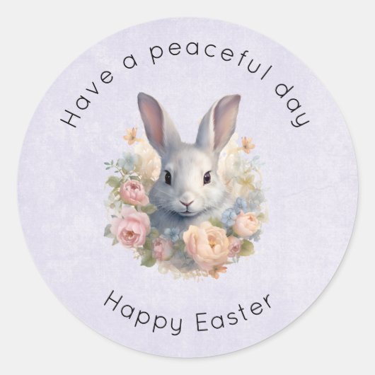 Rabbit Surrounded by Pastel Flowers Cute Easter Runder Aufkleber (Vorderseite)