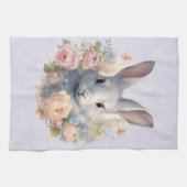 Rabbit Surrounded by Pastel Flowers Cute Geschirrtuch (Horizontal)