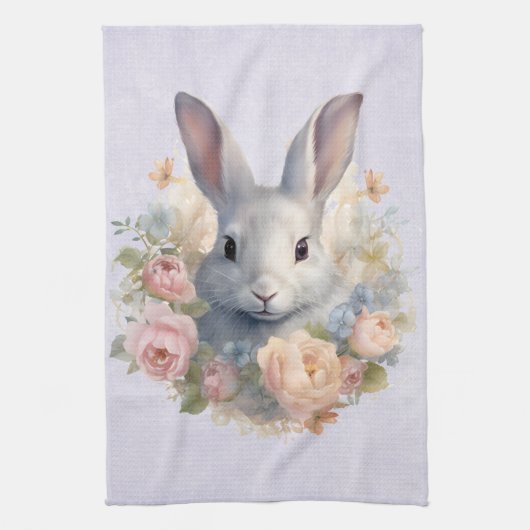 Rabbit Surrounded by Pastel Flowers Cute Geschirrtuch (Vertikal)