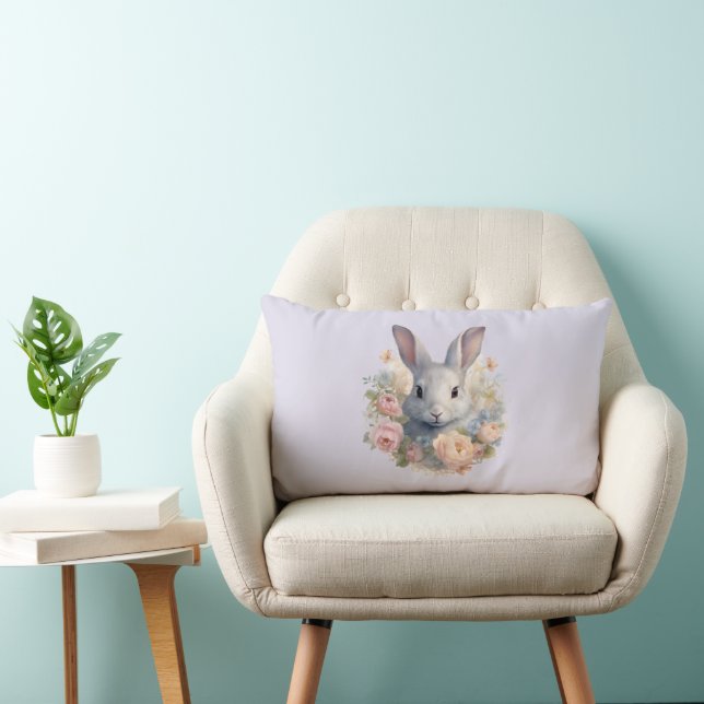 Rabbit Surrounded by Pastel Flowers Cute Lendenkissen (Stuhl )