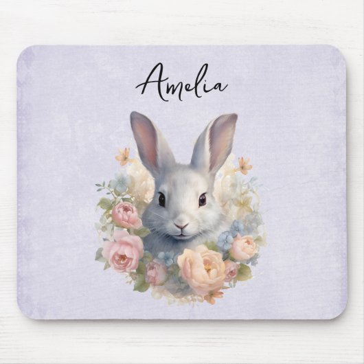 Rabbit Surrounded by Pastel Flowers Cute Mousepad (Vorne)