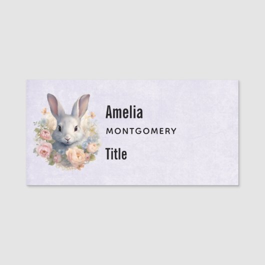 Rabbit Surrounded by Pastel Flowers Cute Namensschild (Vorderseite)