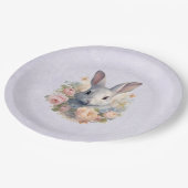 Rabbit Surrounded by Pastel Flowers Cute Pappteller (Schrägansicht)